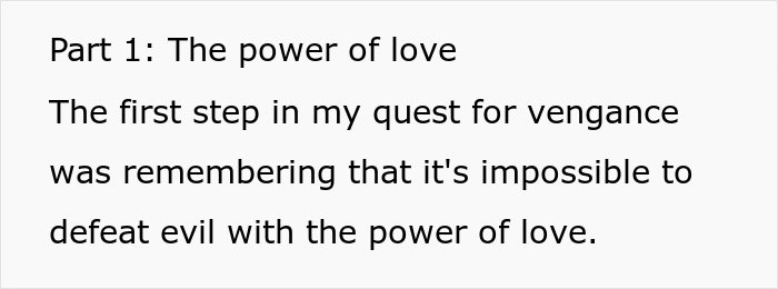 Text excerpt discussing the first step in a quest for revenge, emphasizing theatrics in workplace bullying situations.