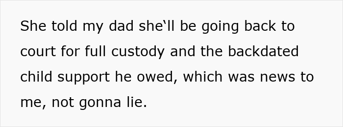 Text excerpt showing a teen&rsquo;s stepsister supporting her against stepmom&rsquo;s cruel and selfish accusations about spending money.