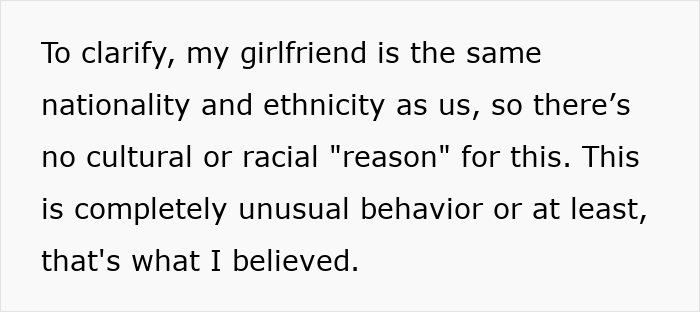 Text excerpt discussing unusual behavior after a mother secretly goes through girlfriend’s wallet and takes photos of her ID.