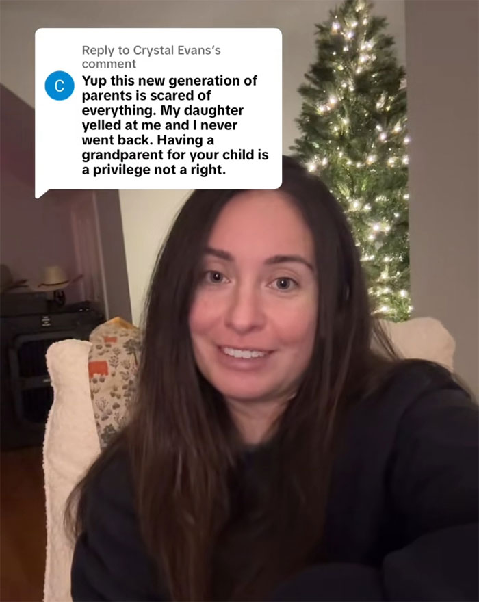 Woman sharing a gentle reminder for grandma to not kiss her baby, sparking viral reactions and internet opinions.