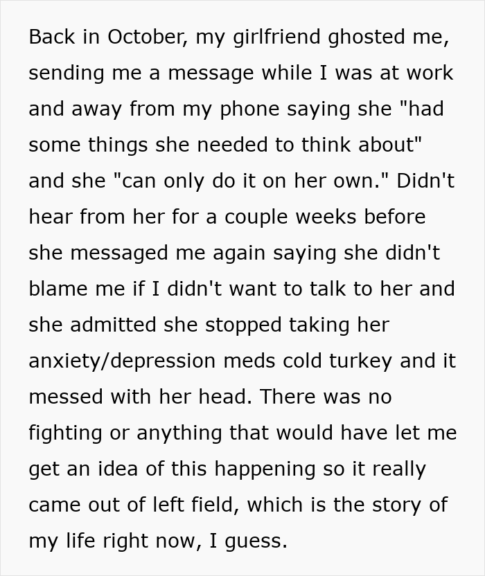 Text post describing a man&rsquo;s life falling apart after his kids accuse him of horrific things and his girlfriend ghosts him.