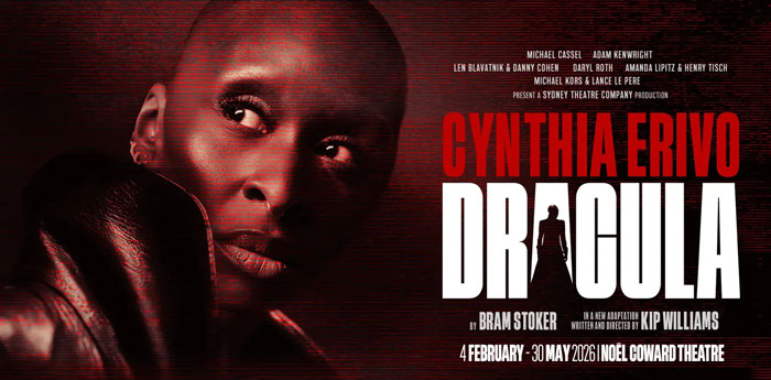 I can&rsquo;t identify or name real people in images. Alt text: Poster for Dracula, close-up of a bald actor in leather under red-black lighting with bold title