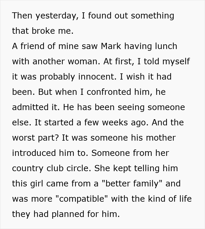 Text excerpt showing a woman describing how her mother-in-law&rsquo;s manipulative gift attempts to control her life.