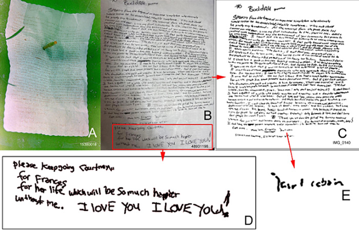 Handwritten documents analyzed in forensic study supporting Kurt Cobain passing not self-inflicted evidence.