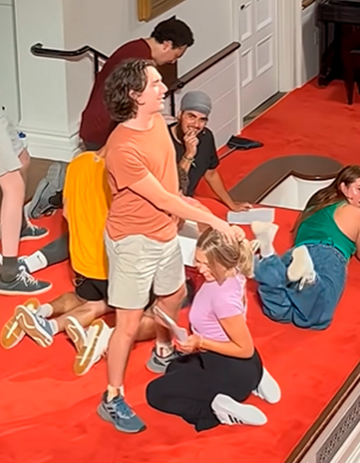 Group of Amherst College students on red carpet during controversial orientation ceremony causing backlash and firing spree Group of Amherst College students on red carpet during controversial orientation ceremony causing backlash and firing spree