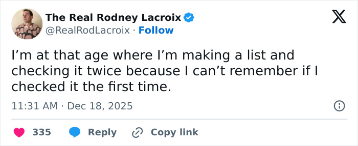 Tweet showing a humorous and relatable post about making and rechecking lists, targeting dads and husbands humor.