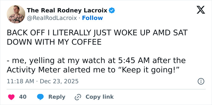 Screenshot of a funny and relatable post about early mornings, perfect for dads and husbands humor.