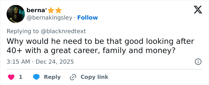 Tweet commenting on the appearance of a 2000s teen heartthrob at 48, questioning the need to look good after 40.