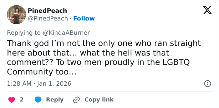Tweet expressing shock at Amy Sedaris&rsquo;s transphobic jab during CNN New Year&rsquo;s Eve broadcast from an LGBTQ community member.