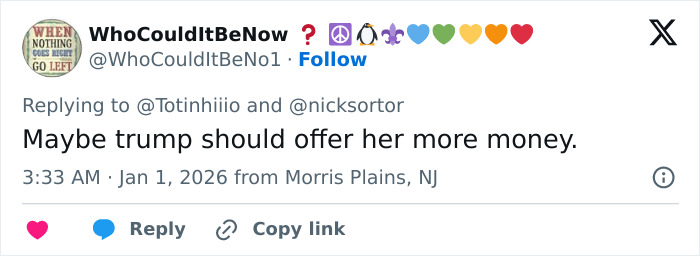 Tweet about Trump offering more money, posted at Mar-a-Lago New Year's Eve event, referencing Melania Trump's body language theories.