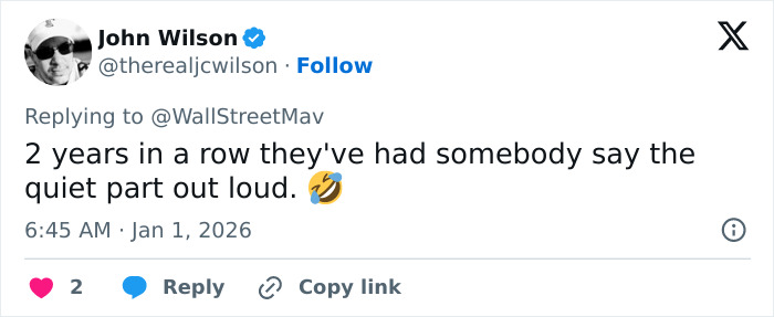Tweet from John Wilson commenting on repeated outspoken remarks during CNN's New Year's Eve broadcast involving Amy Sedaris.