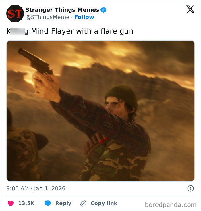 Stranger Things character aims flare gun at Mind Flayer during intense battle in series finale after 10 years.