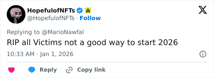 Tweet showing condolences for victims of ski resort explosion, mentioning New Year's and expressing sorrow for lost lives.