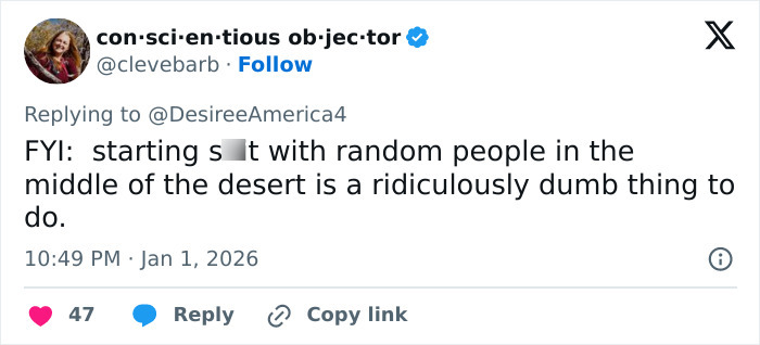 Tweet showing a woman blocking a tourist&rsquo;s photo in Red Rock Canyon causing a viral Karen moment in 2026.