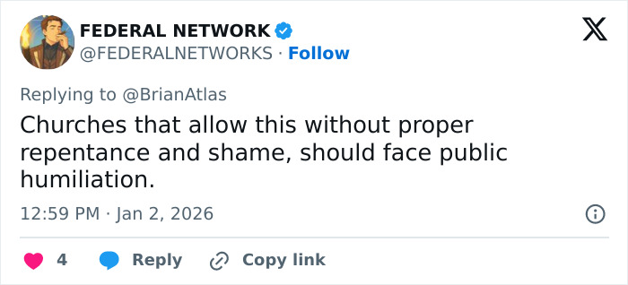 Tweet by Federal Network discussing public humiliation for churches lacking proper repentance after baptism video involving adult star who went viral for 1000 men challenge. Tweet by Federal Network discussing public humiliation for churches lacking proper repentance after baptism video involving adult star who went viral for 1000 men challenge.