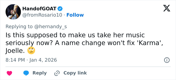 Social media user questions JoJo Siwa&rsquo;s name change amid dramatic transformation and new career direction.