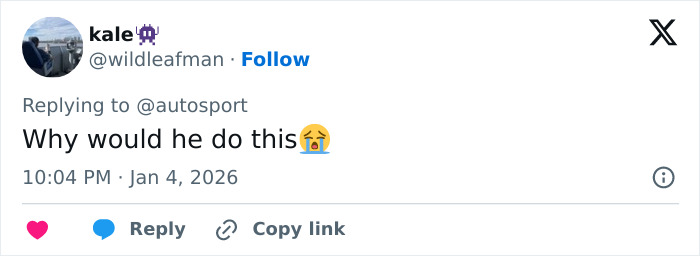 Tweet on a mobile screen reacting to Pierre Gasly facing backlash over Michael Schumacher tribute.