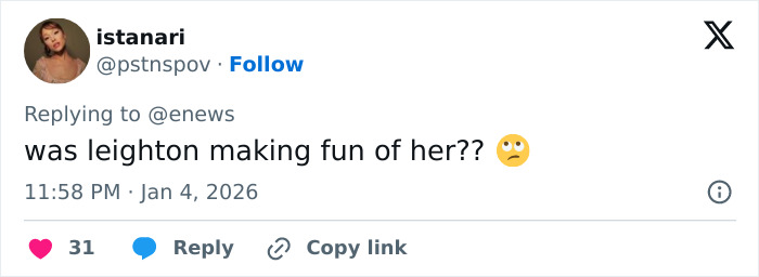 Tweet screenshot showing a user questioning if Leighton Meester mocked Ariana Grande on the red carpet with an eye-rolling emoji. Tweet screenshot showing a user questioning if Leighton Meester mocked Ariana Grande on the red carpet with an eye-rolling emoji.