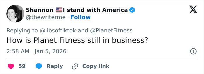 Tweet discussing Planet Fitness business amid transphobic bathroom incident sparking gender outrage over locker room policies. Tweet discussing Planet Fitness business amid transphobic bathroom incident sparking gender outrage over locker room policies.