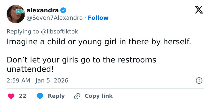 Tweet warning about unattended children in restrooms, reflecting transphobic outrage over Planet Fitness locker room policies. Tweet warning about unattended children in restrooms, reflecting transphobic outrage over Planet Fitness locker room policies.