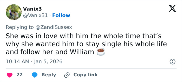 Screenshot of X post about Kate Middleton inappropriate look at Prince Harry, fan claims she loved him and wanted him single Screenshot of X post about Kate Middleton inappropriate look at Prince Harry, fan claims she loved him and wanted him single