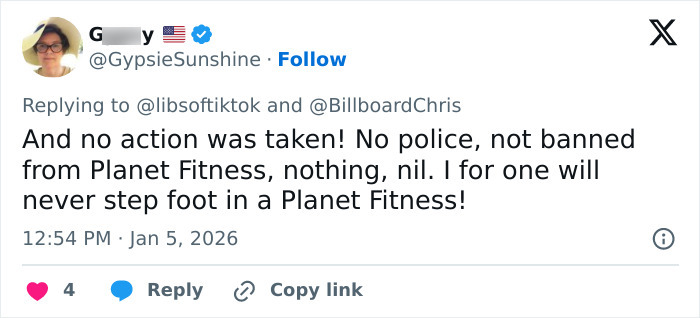 Tweet screenshot expressing frustration over Planet Fitness bathroom incident linked to transphobic locker room policies controversy. Tweet screenshot expressing frustration over Planet Fitness bathroom incident linked to transphobic locker room policies controversy.