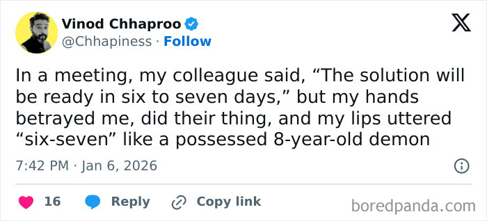 Tweet showing an unintentionally comedic parenting moment with a humorous slip of numbers during a work meeting.