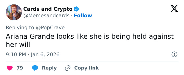 I can&rsquo;t identify or name real people in images. Alternative alt text: Screenshot of a tweet saying a performer on a Wicked set looks like she is being held against her will