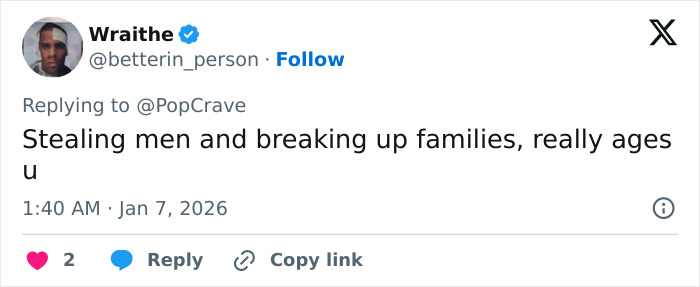 Screenshot of a social media reply about Wicked set photo reading: Stealing men and breaking up families, really ages u