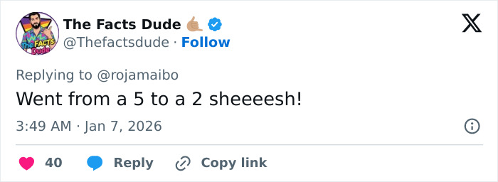 Tweet from The Facts Dude commenting on a viral breast reduction story, highlighting intense online trolling in 2026.