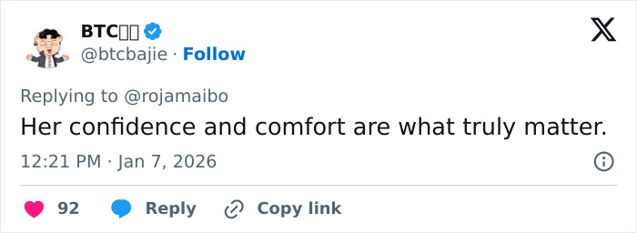 Tweet showing a user emphasizing confidence and comfort amid online trolling after viral breast reduction news in 2026.