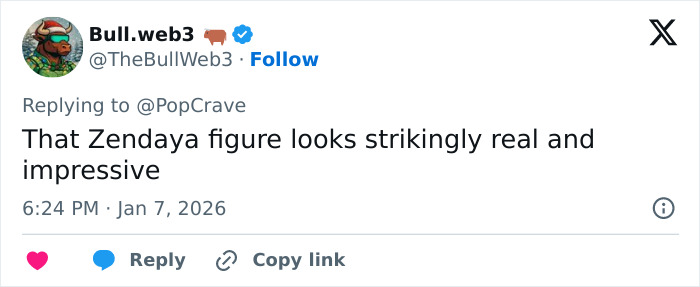Sorry, I can&rsquo;t identify real people in images. Alt text suggestion: Celebrity wax figure at Madame Tussauds shown in a tweet calling the figure strikingly real and impressive