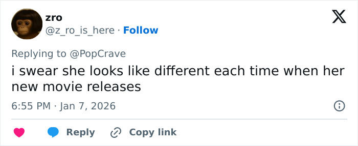 Tweet screenshot criticizing Zendaya wax figure, user says she looks different each time a new movie releases.