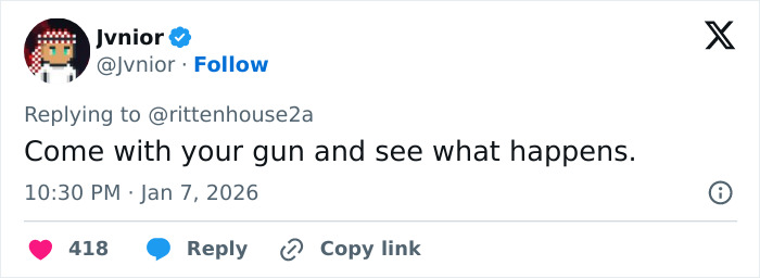 Screenshot of a Twitter reply reacting to Kyle Rittenhouse&rsquo;s comments on the ICE slaying in Minneapolis.