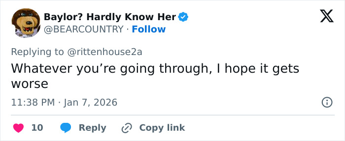 Tweet from Baylor? Hardly Know Her replying to Kyle Rittenhouse with a controversial message amid ICE slaying debate.
