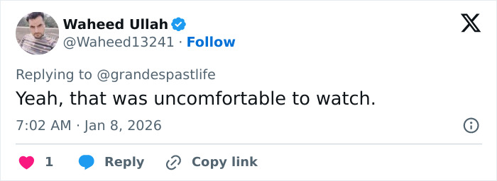 Tweet from Waheed Ullah saying the Ariana Grande and Madonna performance was uncomfortable to watch, sparking fan backlash.