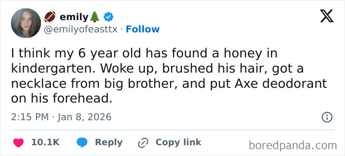 Tweet showing an unintentionally comedic parenting moment where a child wears deodorant on his forehead and other funny antics.