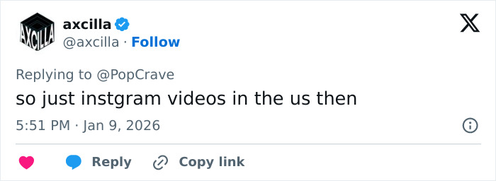 Twitter user axcilla replying to PopCrave about performing in the US, referencing Britney Spears&rsquo; backlash over US performances.