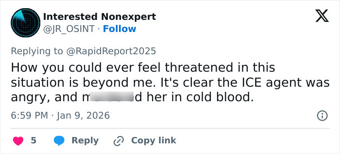 Screenshot of a tweet discussing the newly released ICE video adding context to the fatal shooting of Ren&eacute;e Nicole Good.