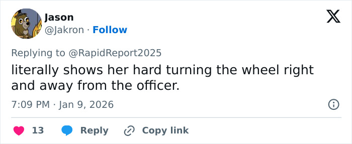 Screenshot of a social media reply discussing newly released ICE video showing context of fatal shooting incident.