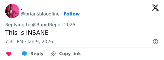 Screenshot of a social media reply expressing shock related to the newly released ICE video on a fatal shooting case.