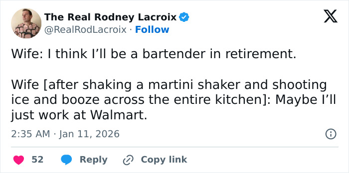 Tweet showing a humorous and relatable post dads and husbands might find funny about retirement plans and work.