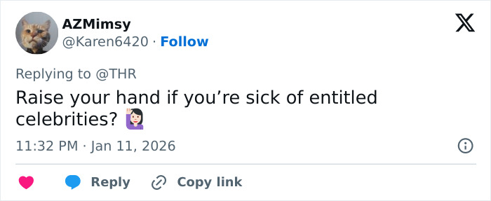 Twitter user expressing frustration with celebrities, referencing Selena Gomez and Benny Blanco's Golden Globes look causing a disgusting mess.