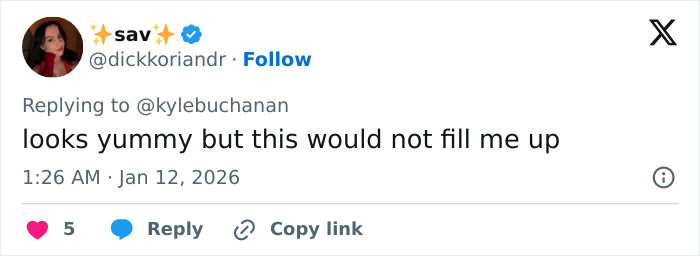 Screenshot of a Twitter reply expressing that Golden Globes food looks yummy but may not be filling, related to DoorDash orders. Screenshot of a Twitter reply expressing that Golden Globes food looks yummy but may not be filling, related to DoorDash orders.