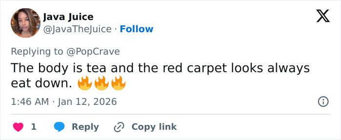 Social media comment praising Jennifer Lopez’s Golden Globes look amid ageist backlash discussion. Social media comment praising Jennifer Lopez’s Golden Globes look amid ageist backlash discussion.