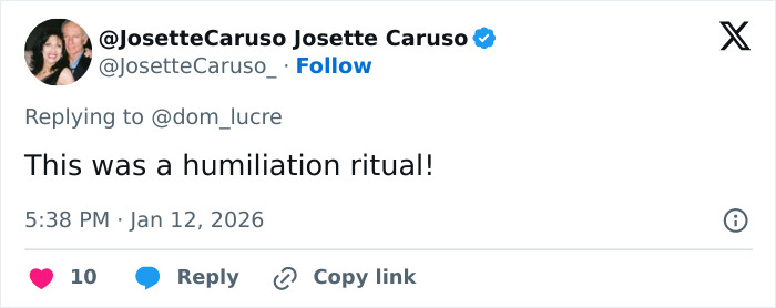 Tweet from Josette Caruso calling Leonardo DiCaprio&rsquo;s Golden Globes exchange a humiliation ritual.