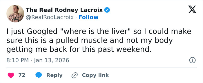 Tweet from The Real Rodney Lacroix joking about Googling health symptoms, relatable humor for dads and husbands.
