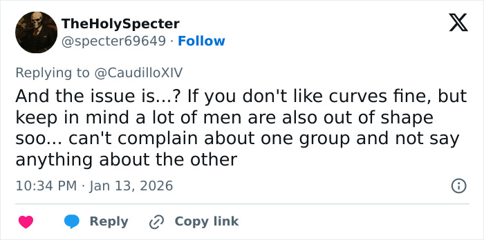 Tweet discussing body shapes and mentioning curves, highlighting a perspective on men and women&rsquo;s physical fitness and size differences.