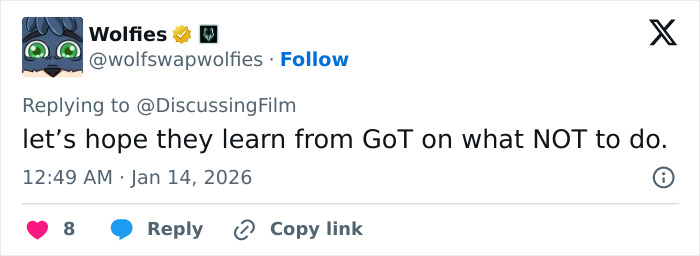 Screenshot of a social media comment discussing fans divided over A Knight Of The Seven Kingdoms Rotten Tomatoes rating.