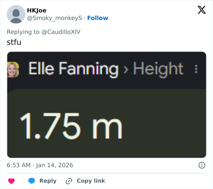 Height of Elle Fanning shown as 1.75 meters, highlighting women getting bigger in recent trends.